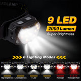 Powerful 9 LED Rechargeable Motion Sensor Headlamp - Perfect for Fishing, Camping, and Outdoor Adventures!