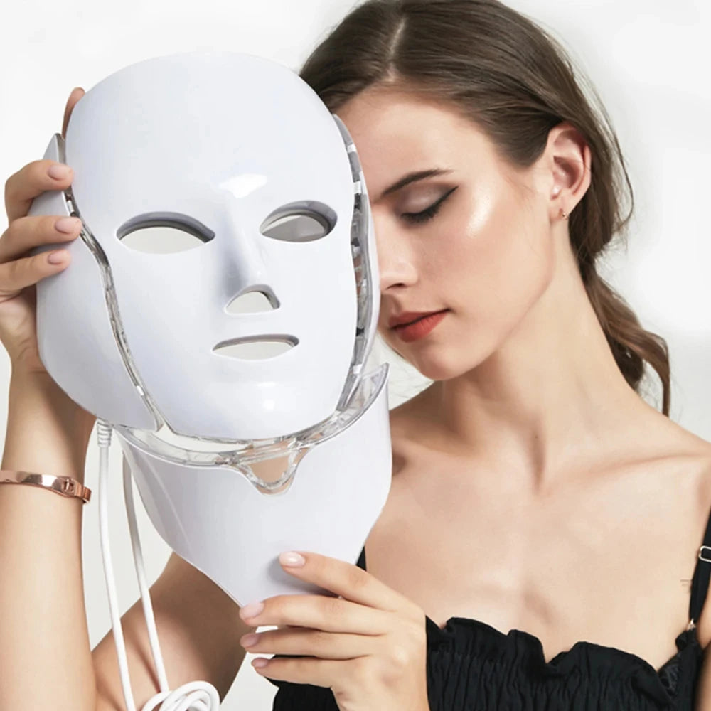 7 Colors LED Facial Mask with Neck LED Light Therapy Mask Skin Rejuvenation Anti Acne Beauty Device Face Lifting Firm Massager