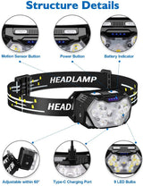 Powerful 9 LED Rechargeable Motion Sensor Headlamp - Perfect for Fishing, Camping, and Outdoor Adventures!